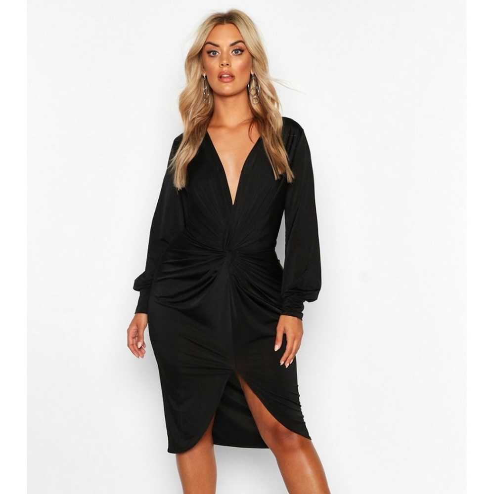Boohoo Twist Front Plunge Midi Dress - Picture 2 of 5